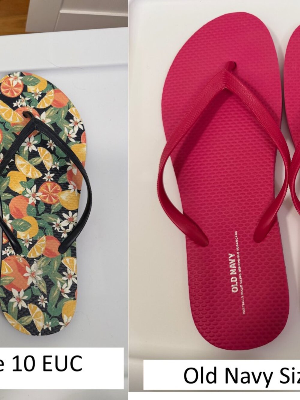 Two Pair Old Navy Flip Flops Size 10 Pink and Fruity